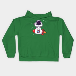 Cute Astronaut Lifting Dumbbell On Rocket Cartoon Kids Hoodie